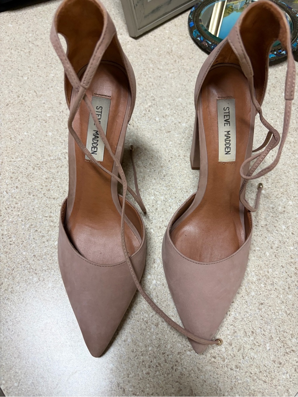 Steve Madden Blush Nude Pointed-Toe Ankle Tie Heels